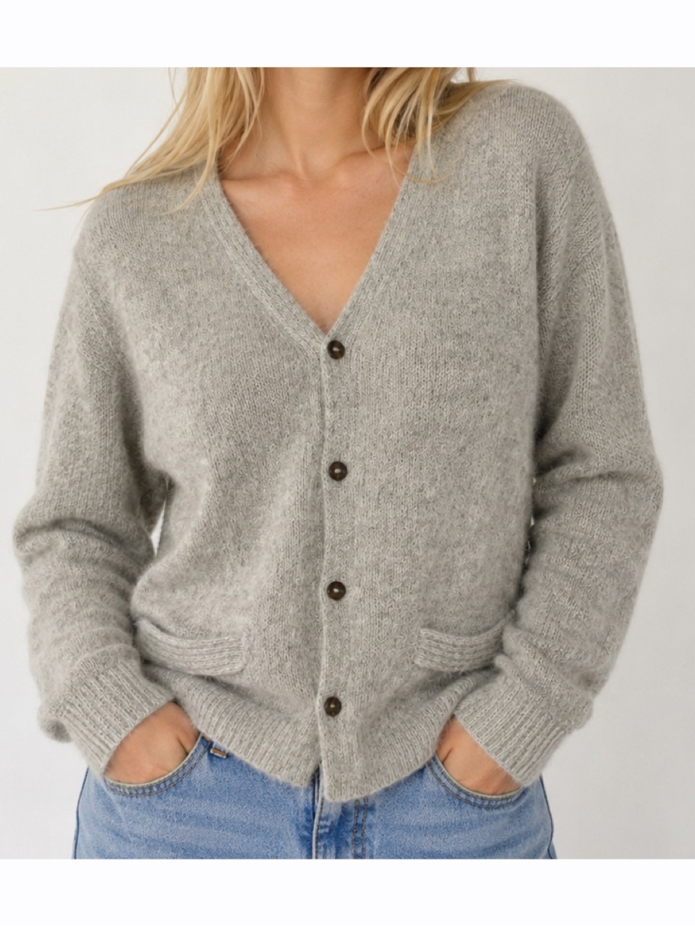 IOAN Undyed Alpaca Gray Cardigan Sweater Womens Medium 100% Alpaca